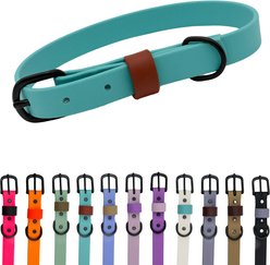 Tailr Waterproof & Odor-Resistant Adjustable Dog Collar, Dusty Turquoise/Leather Brown Loop, Medium: 12 to 15-in neck, 5/8-in wide