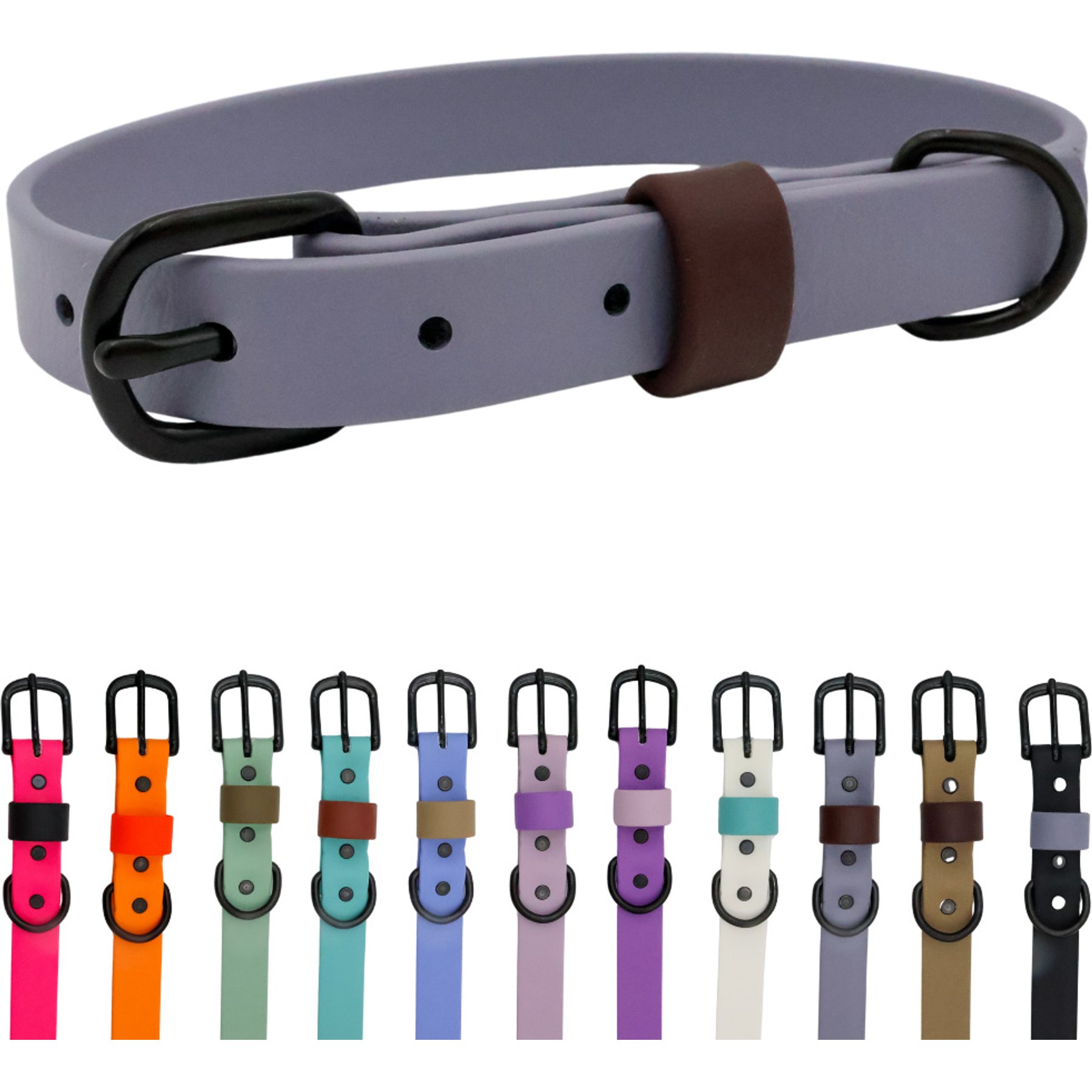 Tailr Waterproof & Odor-Resistant Adjustable Dog Collar, Fog/Dark Chocolate Loop, Medium: 12 to 15-in neck, 5/8-in wide