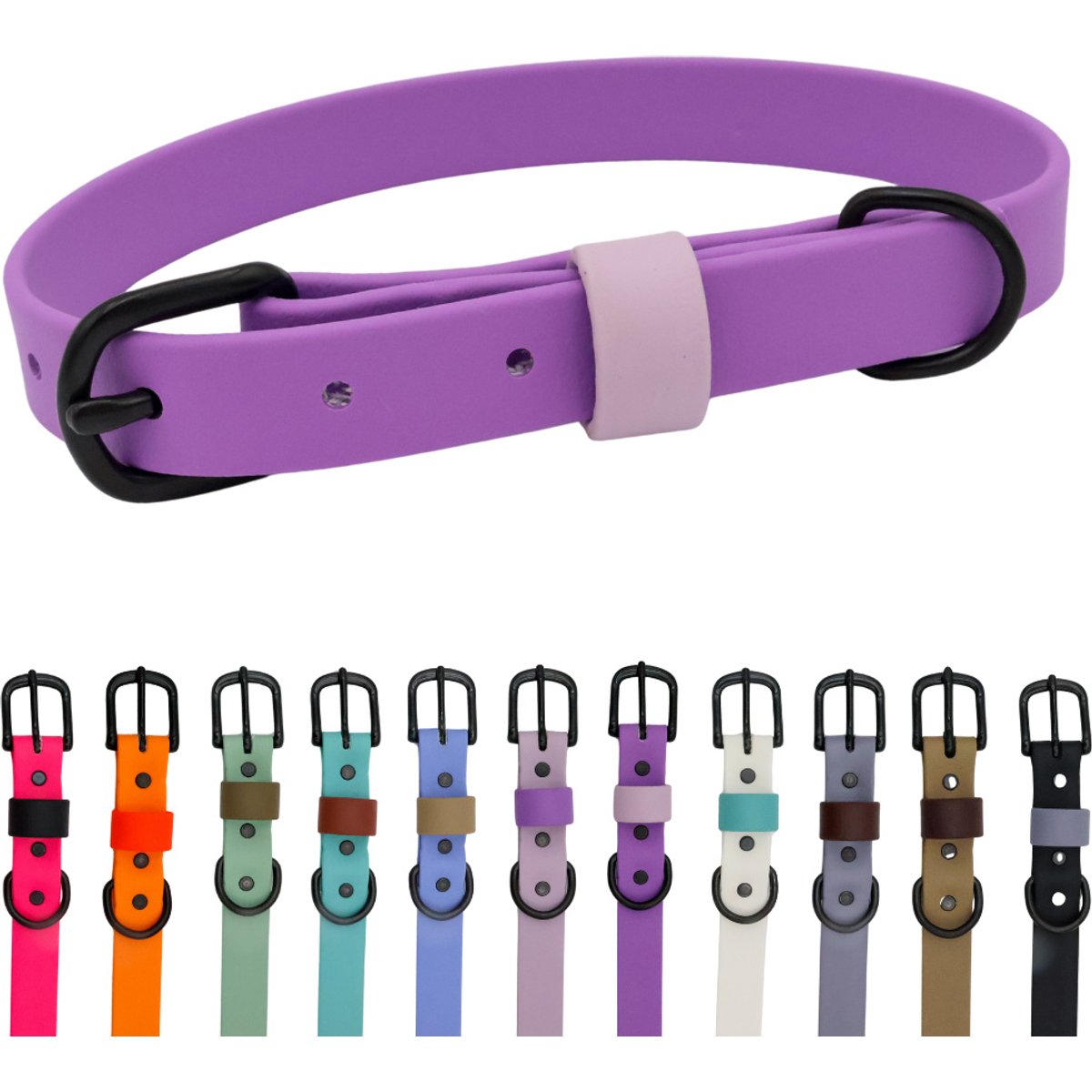 Tailr Waterproof & Odor-Resistant Adjustable Dog Collar, Bright Lavender/Pleasant Plum Loop, Medium: 12 to 15-in neck, 5/8-in wide