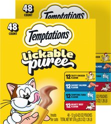 Temptations Creamy Puree Variety Pack Lickable Cat Treats, 0.42-oz tube, bundle of 96