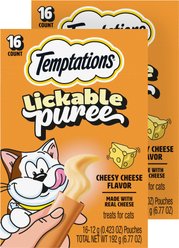 Temptations Creamy Puree with Cheese Topper Lickable Cat Treats, 0.42-oz pouch, 32 count