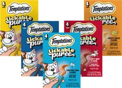 Variety Pack - Temptations Creamy Puree with Tuna Lickable Cat Treats, Salmon, Chicken, Cheese & Beef Favors