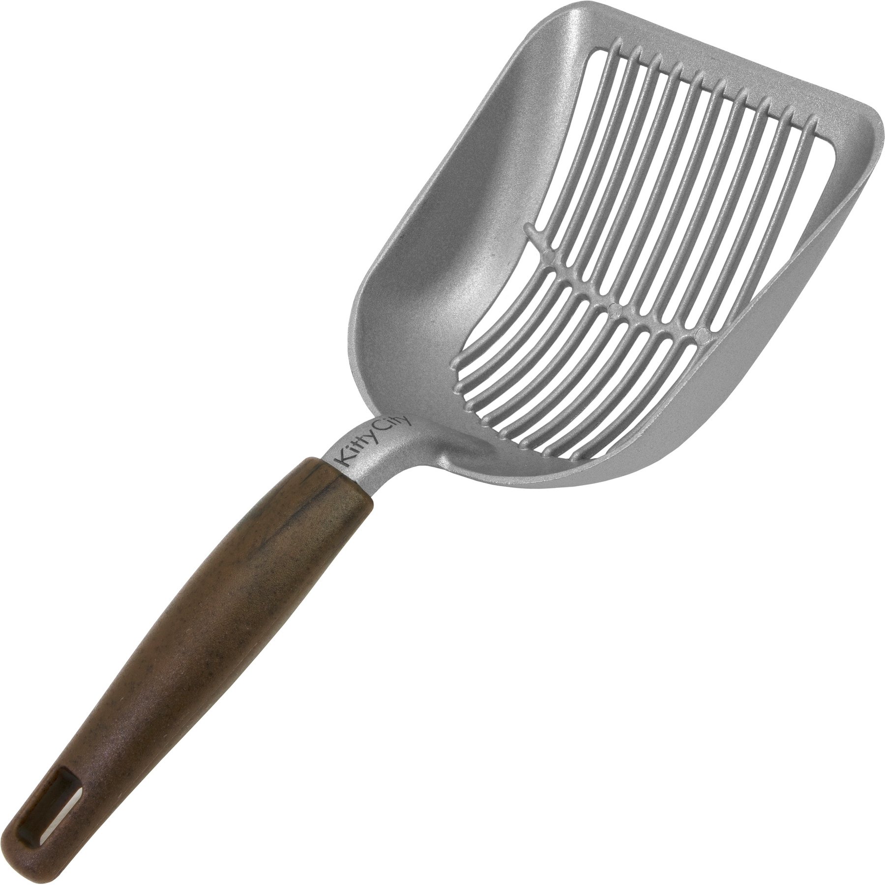 Kitty City Heavy-Duty Non‑Clumping Aluminum Metal Cat Litter Scoop with Ergonomic Handle & Wide Slotted Design, Grey