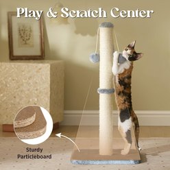Lesure Indoor Tall Sisal Cat Scratching Post with Hanging Toy Ball & Stable Base, Grey, Small: 12 x 12 x 22-in slide 2 of 7