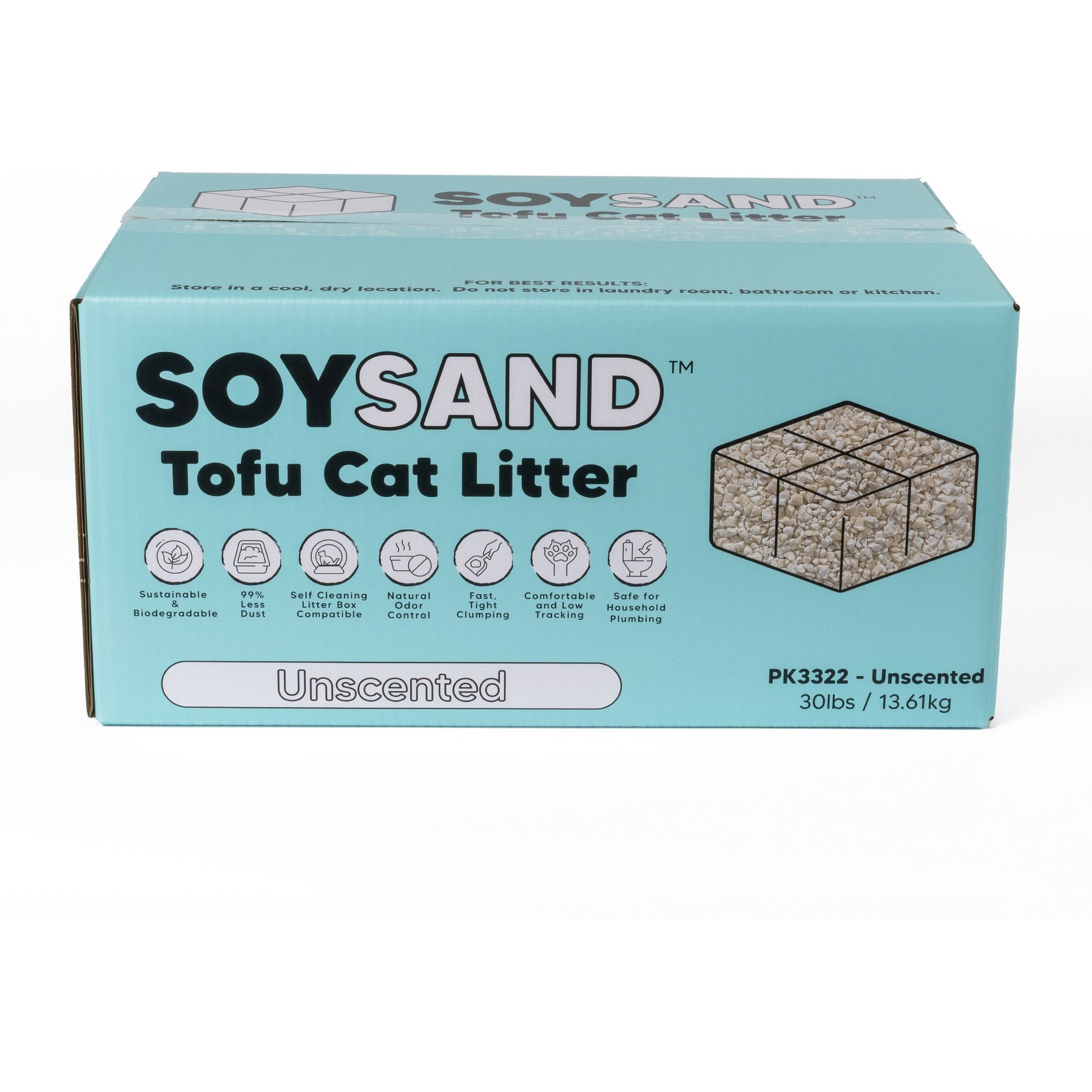 SOYSAND Tofu Unscented Clumping Cat Litter, 30-lb box