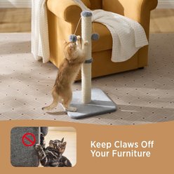 Lesure Indoor Tall Sisal Cat Scratching Post with Hanging Toy Ball & Stable Base, Grey, Medium: 14 x 14 x 29-in slide 2 of 8