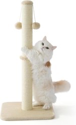 Lesure Indoor Tall Sisal Cat Scratching Post with Hanging Toy Ball & Stable Base, Beige, Large: 16 x 16 x 34-in