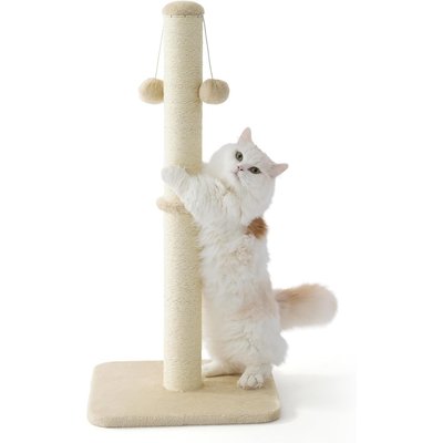 Lesure Lesure Indoor Tall Sisal Cat Scratching Post with Hanging Toy Ball & Stable Base, Beige, Large: 16 x 16 x 34-in