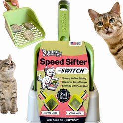 Sprinkle & Sweep Speed Sifter Switch Dual-Mode Cat Litter Scoop with Base