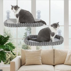 SMONTER Foldable Polyester Cat Window Perch with Flush & Mesh Removable Cushion, Gray