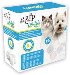 allforpaws Lifestyle Pura Flow Wireless 7.5-L Stainless Steel Dog Fountain Filter Replacement, White, 5.1 x 5.1 x 0.4-in, 6 count slide 2 of 3