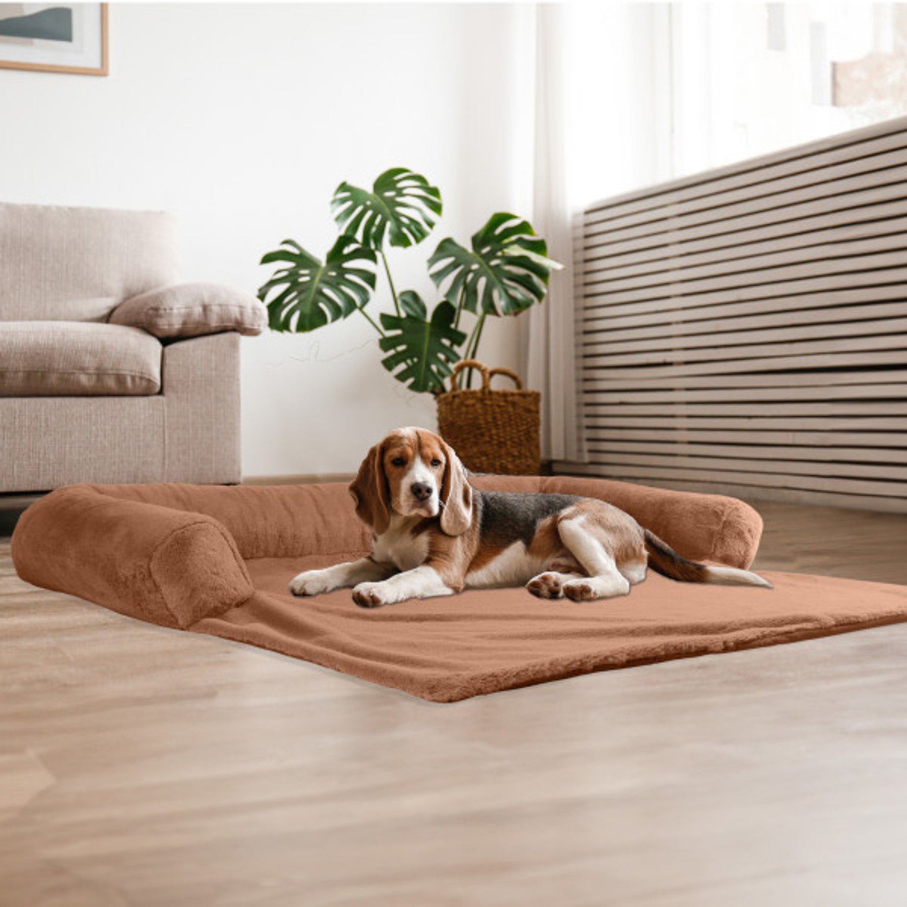 Pet Adobe Petmaker Plush Dog Bed Couch Cover, Large: 45-in, Beige