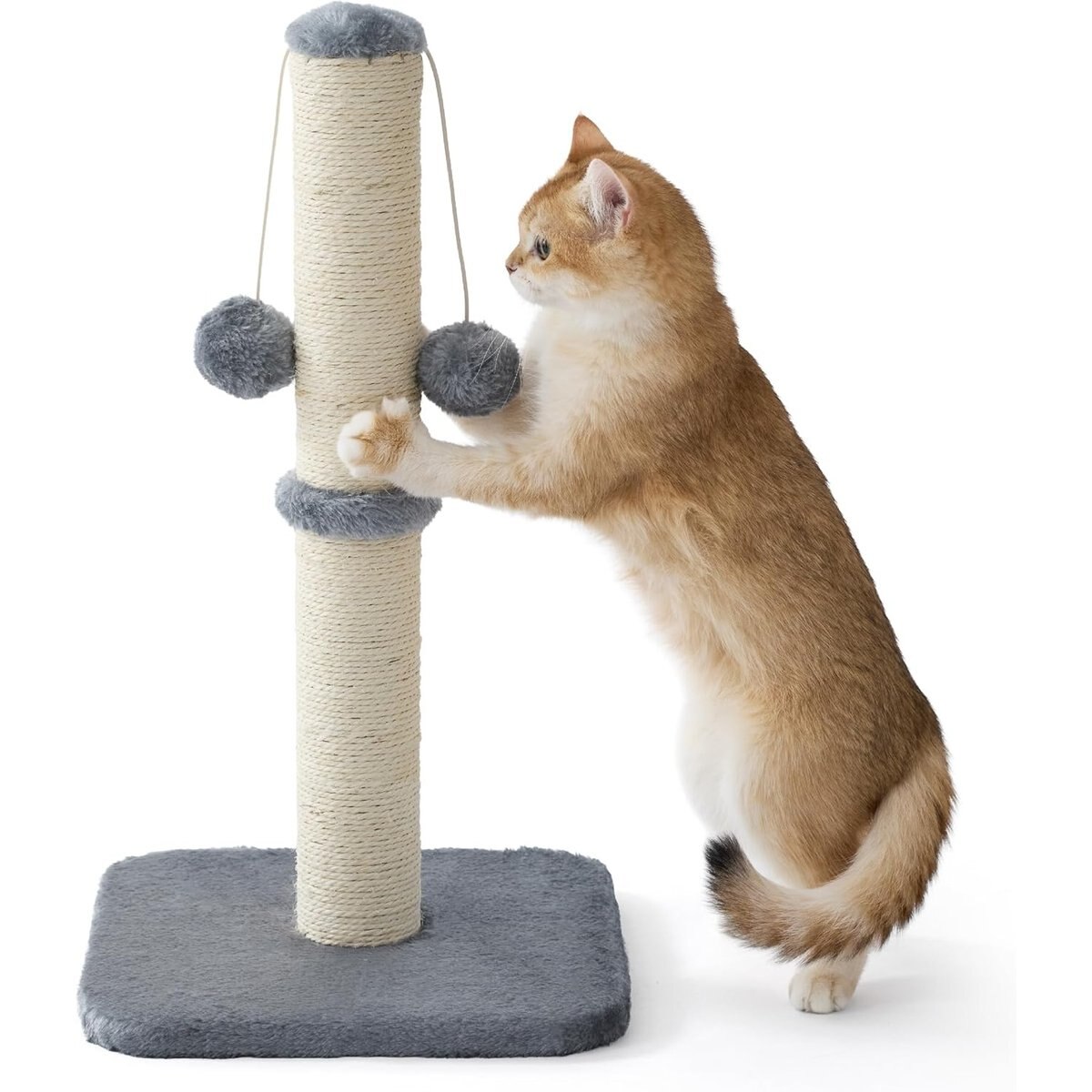Lesure Indoor Tall Sisal Cat Scratching Post with Hanging Toy Ball & Stable Base, Grey, Small: 12 x 12 x 22-in
