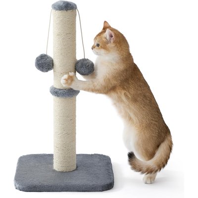 Lesure Lesure Indoor Tall Sisal Cat Scratching Post with Hanging Toy Ball & Stable Base, Grey, Small: 12 x 12 x 22-in