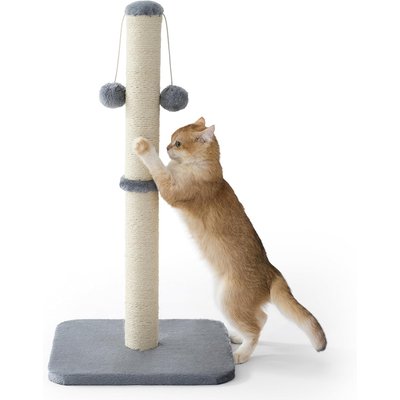 Lesure Lesure Indoor Tall Sisal Cat Scratching Post with Hanging Toy Ball & Stable Base, Grey, Medium: 14 x 14 x 29-in