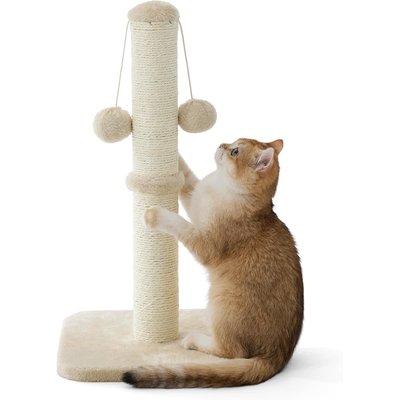 Lesure Lesure Indoor Tall Sisal Cat Scratching Post with Hanging Toy Ball & Stable Base, Beige, Small: 12 x 12 x 22-in