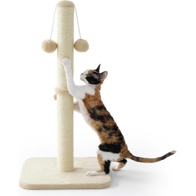 Lesure Lesure Indoor Tall Sisal Cat Scratching Post with Hanging Toy Ball & Stable Base, Beige, Medium: 14 x 14 x 29-in