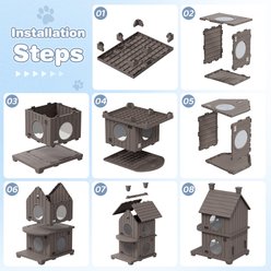 KAMABOKO 2-Story Cottage Weatherproof Wooden Outdoor Cat House with Door Flaps, Grey slide 2 of 7