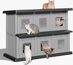 KAMABOKO 6-Story Cottage Weatherproof Wooden Outdoor Cat House with Door Flaps, Black