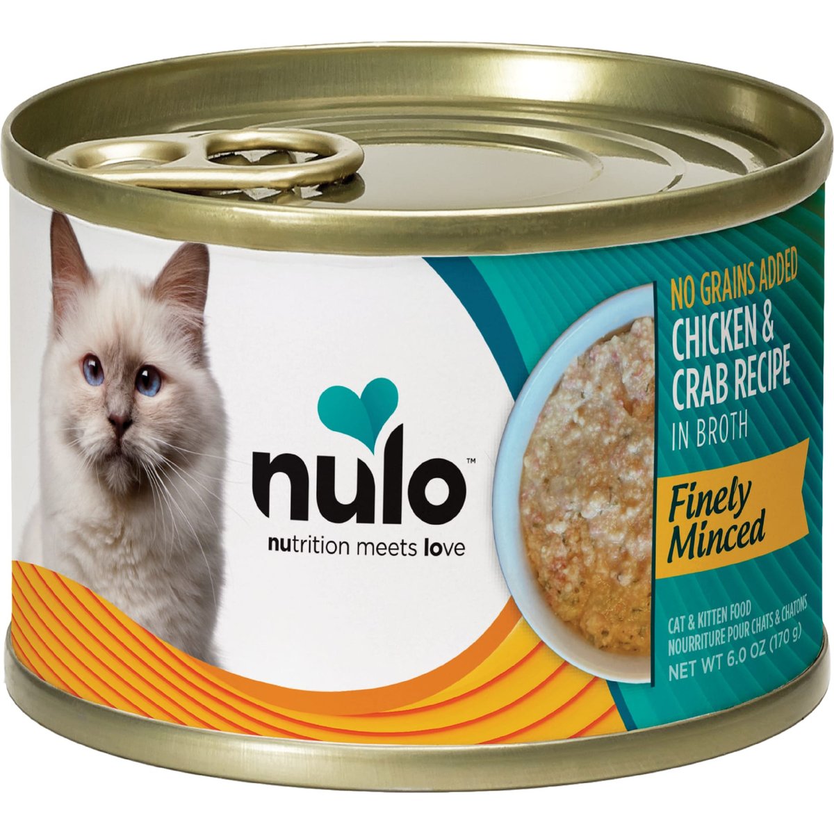 Nulo Chicken & Crab Finely Minced Canned Wet Cat Food, 6-oz can, case of 8
