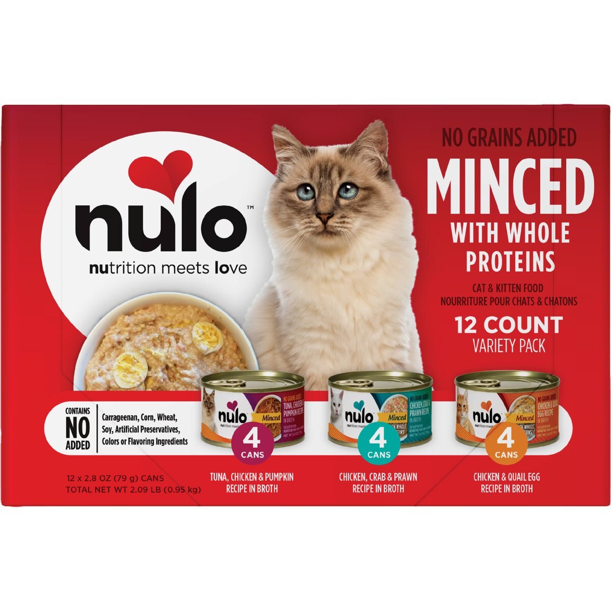 Nulo Chicken, Tuna & Pumpkin with Whole Meat Variety Pack Minced Wet Cat Food, 2.8-oz can, case of 12