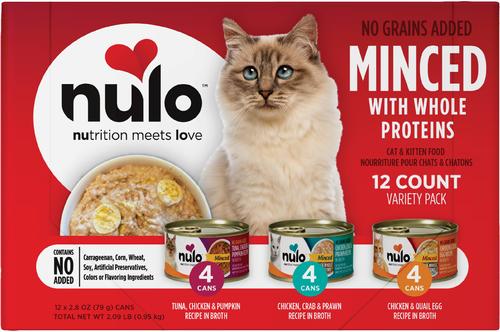 Nulo Chicken, Tuna & Pumpkin with Whole Meat Variety Pack Minced Wet Cat Food, 2.8-oz can, case of 12