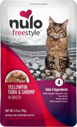 Nulo FreeStyle Yellowfin Tuna & Shrimp in Broth Cat Food Topper, 2.8-oz, case of 24