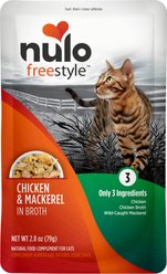 Nulo FreeStyle Chicken & Mackerel in Broth Grain-Free Wet Cat Food Topper Food Compliment, 2.8-oz pouch, case of 24
