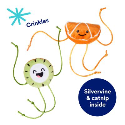 Show full view: Frisco Kiwi & Orange Plush Dangly Cat Toy with Silvervine & Catnip, 2 count slide 3 of 6