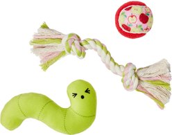 Frisco Apple & Worm Plush, Rope & Tennis Ball Squeaky Variety Pack Dog Toy, X-Small/Small, 3 count
