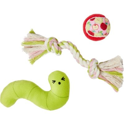 Frisco Frisco Apple & Worm Plush, Rope & Tennis Ball Squeaky Variety Pack Dog Toy, X-Small/Small, 3 count