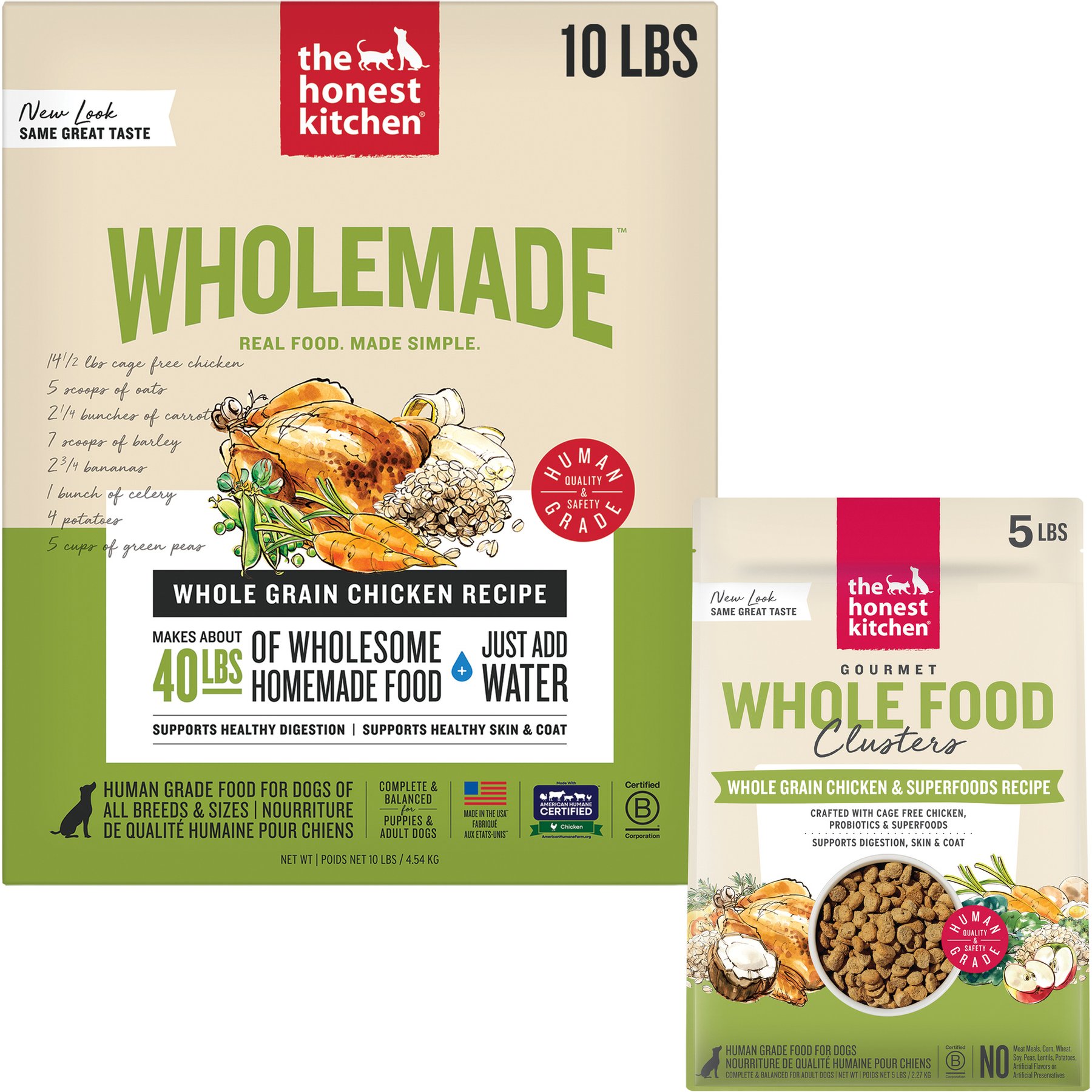 The Honest Kitchen Whole Grain Chicken Recipe Dehydrated Food + Food Clusters Whole Grain Chicken & Oat Recipe Dog Food, 5-lb bag