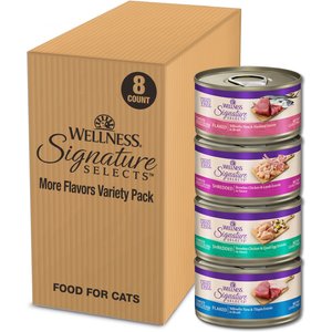 Wellness CORE Signature Selects Adult More Flavors Variety Pack Protein Rich Grain-Free Shredded & Flaked Wet Cat Food, 2.8-oz can, case of 8