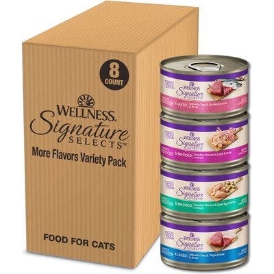 Wellness Wellness CORE Signature Selects Adult More Flavors Variety Pack Protein Rich Grain-Free Shredded & Flaked Wet Cat Food, 2.8-oz can, case of 8