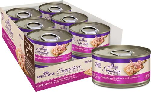 Wellness CORE Signature Selects Adult Boneless Chicken & Lamb Protein Rich Grain-Free Shredded Wet Cat Food, 2.8-oz can, case of 12