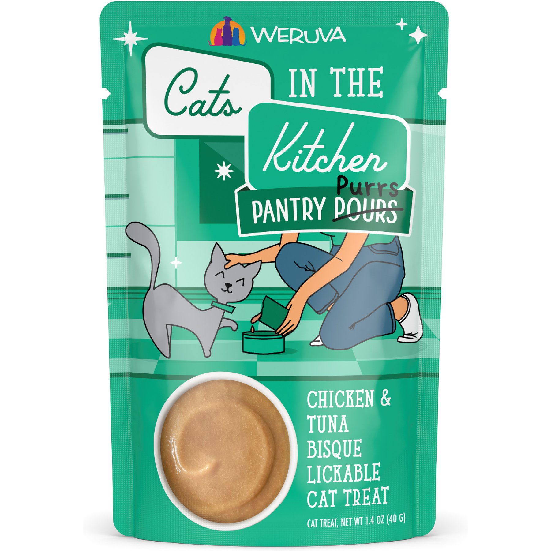Weruva Cats in the Kitchen Pantry Pours Chicken & Tuna Bisque Wet Cat Food Topper, 1.4-oz pouch, case of 12