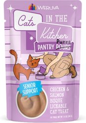 Weruva Cats in the Kitchen Pantry Pours Senior Support Chicken & Salmon Bisque Wet Cat Food Topper, 1.4-oz pouch, case of 12