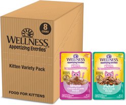 Wellness Appetizing Entrées Kitten Grain-Free Variety Pack Wet Cat Food, 1.4-oz pouch, case of 8