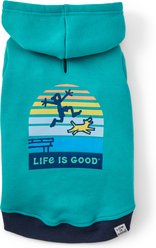 LIFE IS GOOD Stripey Dock Jump Dog Hoodie, Turquoise Green, Medium