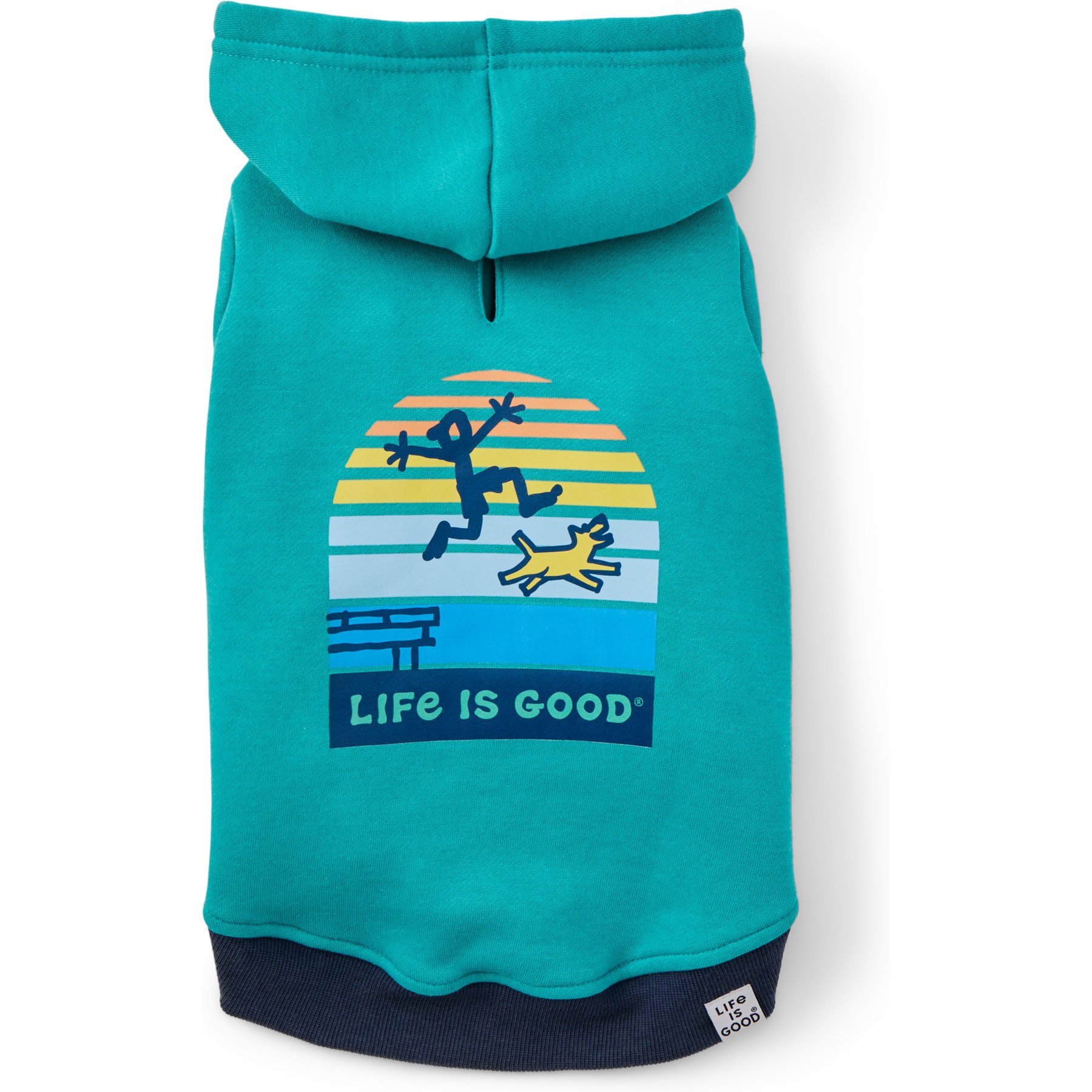 LIFE IS GOOD Stripey Dock Jump Dog Hoodie, Turquoise Green, X-Large