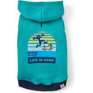 LIFE IS GOOD Stripey Dock Jump Dog Hoodie, Turquoise Green, X-Small