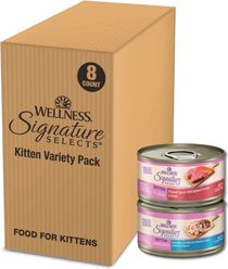 Wellness CORE Signature Selects Kitten Variety Pack Protein Rich Grain-Free Shredded & Flaked Wet Cat Food, 2.8-oz can, case of 8