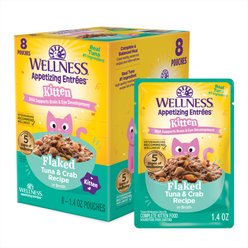 Wellness Appetizing Entrées Kitten Grain-Free Tuna & Crab Flaked Wet Cat Food, 1.4-oz pouch, case of 8