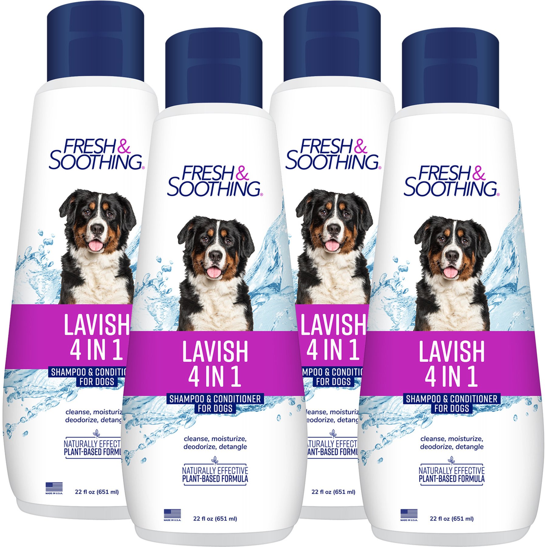 Naturel Promise Fresh & Soothing Lavish 4-in-1 Dog Shampoo + Conditioner, 22-fl oz bottle, 4 count