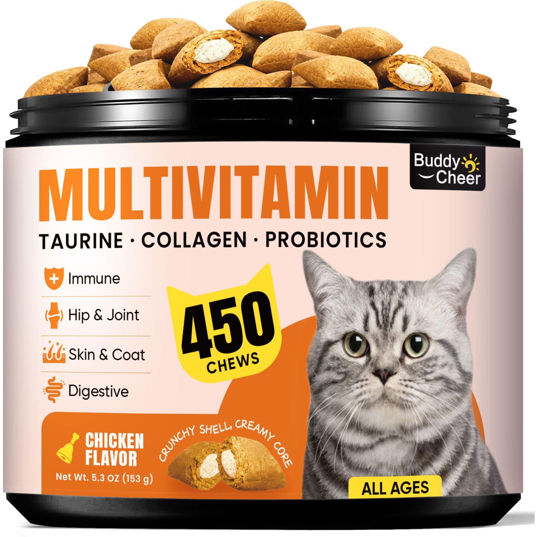 BuddyCheer Chicken Flavored Chew Multivitamin Supplement for Cats, 450 count