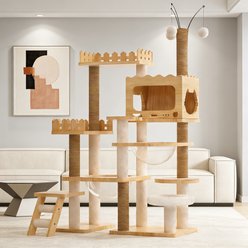 jansno Indoor 66.9-in Wood Cat Tree Tower & Condo with Scratching Posts & Top Perch, Natural/White slide 2 of 5