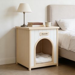 jansno Flat Roof Solid Wood Indoor Dog & Cat House, Cream Yellow