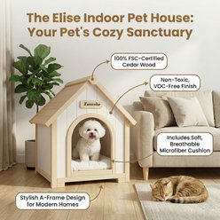 jansno Solid Cedar Cabin Style Wooden Indoor Dog & Cat House, Cream Yellow slide 2 of 8