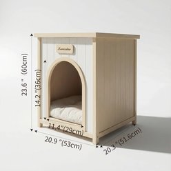 Zeus & Ruta Furniture-Grade Cedar Wooden Dog House with Removable Cushion, White/Light Yellow slide 2 of 6