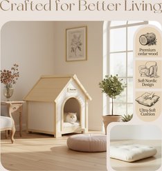 HOMLUX Modern FSC-Certified Solid Cedar Indoor Cat House, Creamy White slide 2 of 9